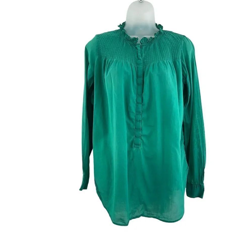 Isabel Marant Etoile Women's 38 Green Long Sleeve Mock Neck Shirt Cotton Blend?